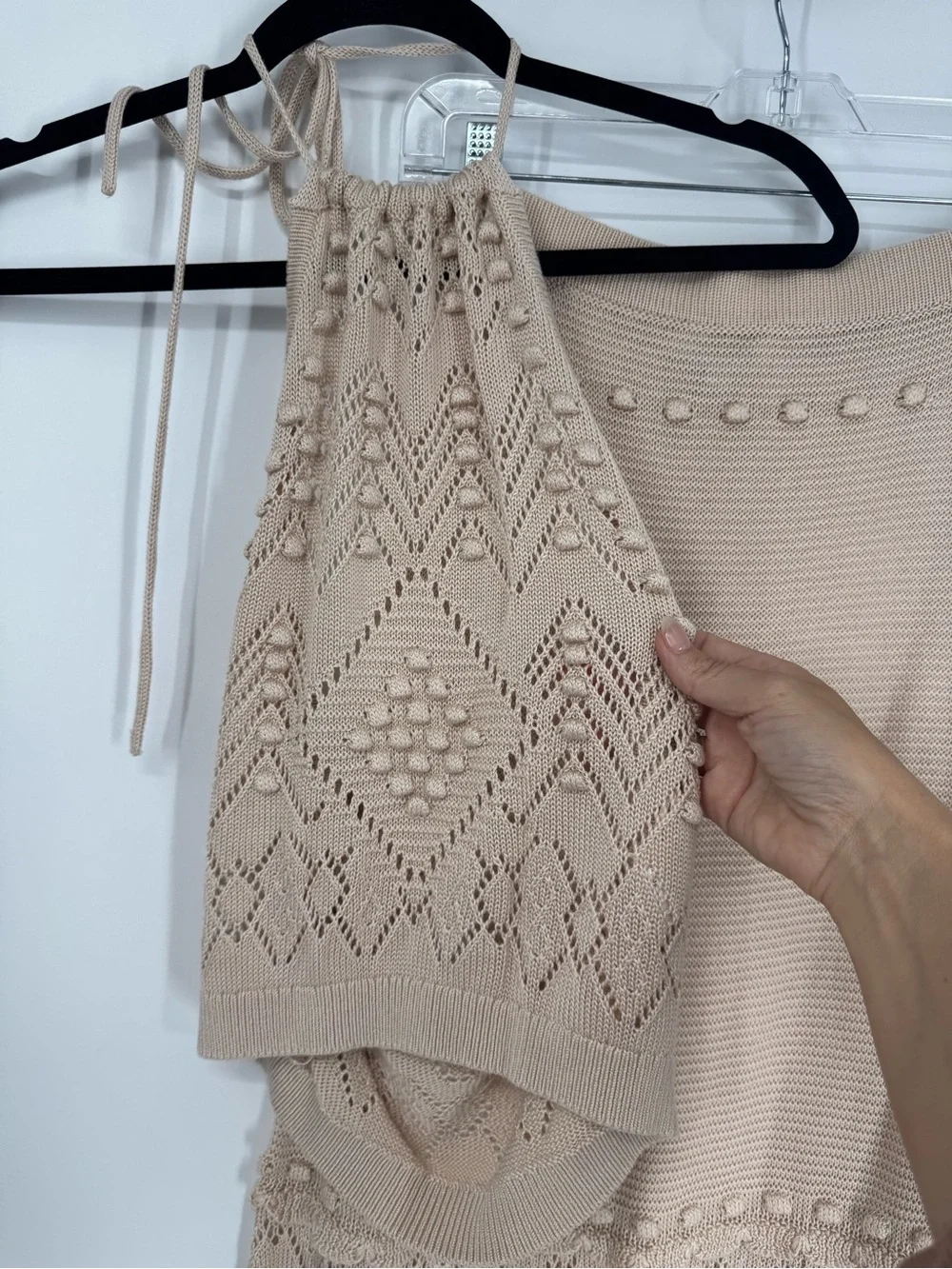 Intermix Dawson Pointelle Knit Halter & Midi Skirt Set Beige Resort Beachy